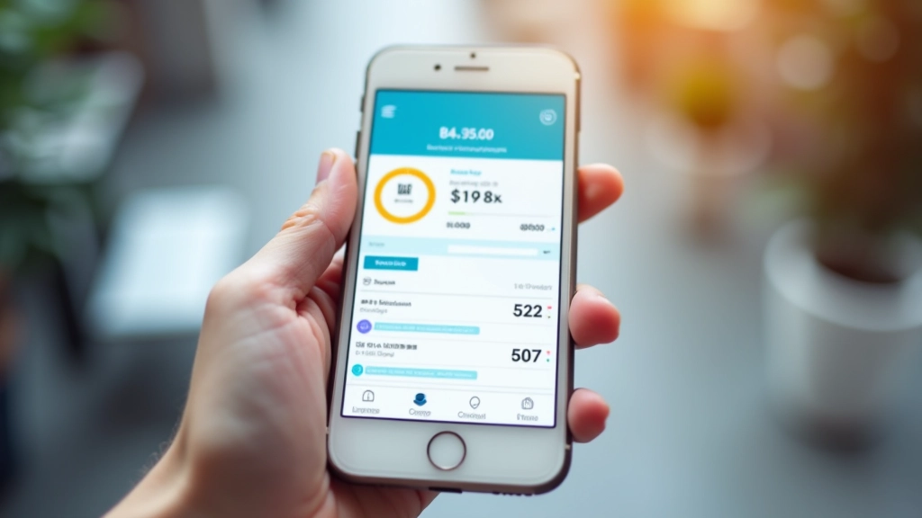 Gros plan sur un écran de smartphone montrant l'interface d'une application de finances avec cartes bancaires virtuelles et solde en évidence